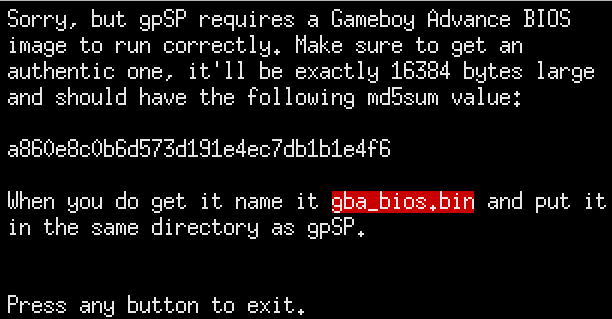 Der Gameboy Advance möchte ein BIOS.