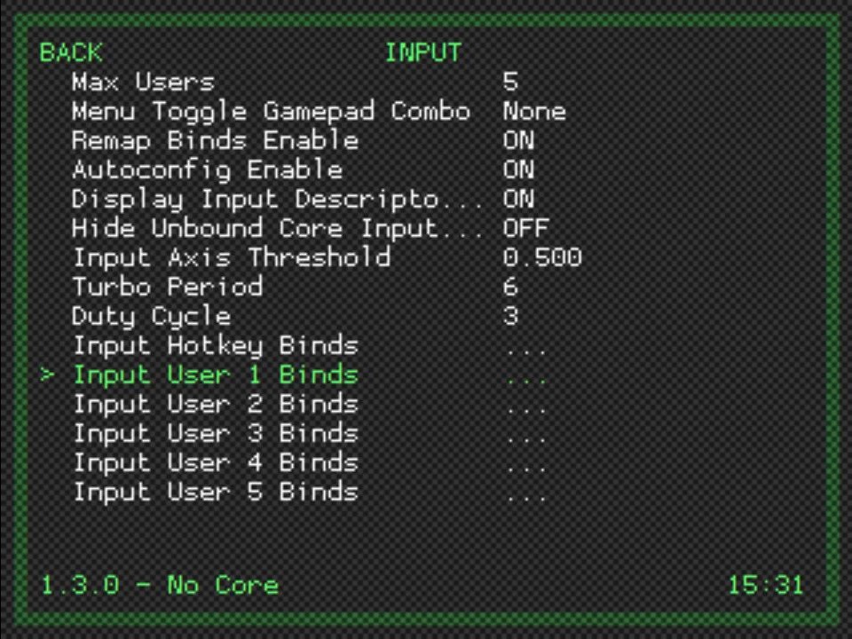 Input User 1 Binds