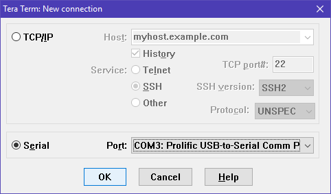 Wählt Serial aus und stellt ggf. euren COM-Port ein.